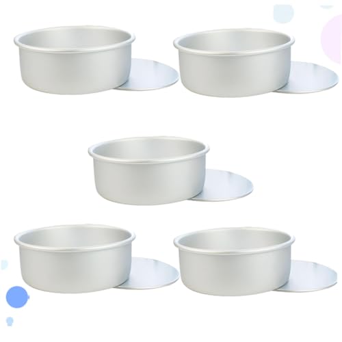 MUCKLILY 5 Stück Teiliges Runde Kuchenform aus Aluminiumlegierung mit Abnehmbarem Boden Antihaftbeschichtetes Backzubehör für Mini Kuchen Plätzchen Pudding und Schokolade Langlebiges von MUCKLILY
