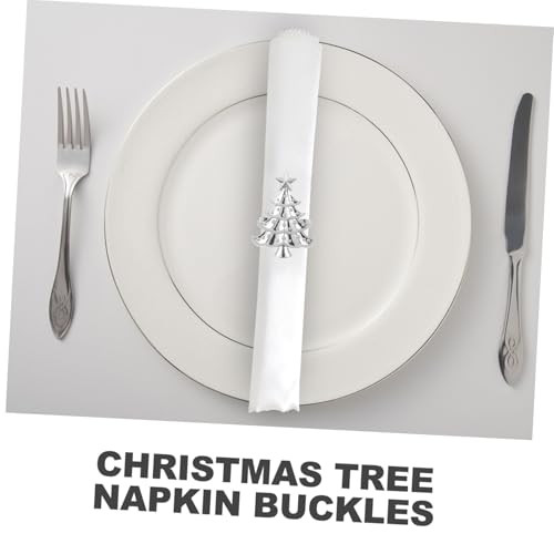 MUCKLILY 6 Stück Teiliges Napkin Holder aus Hochwertiger Legierung Weihnachtsbaum-Form Serviettenringe Silberfarben Dekorative Xmas Tischdeko für Festessen Party und Familienfeiern von MUCKLILY