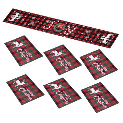 MUCKLILY 7 STK. Teiliges Weihnachts-tischläufer-Set mit Platzmatten aus Strapazierfähigem Polyester Festliche Xmas-Dekoration für Esstisch bei Winterfeiern und Familienessen von MUCKLILY