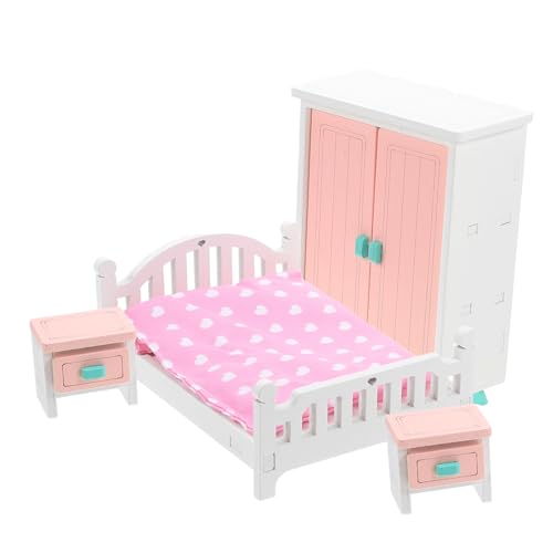 MUCKLILY 7stücke Miniaturmöbel Schlafzimmer Set Maßstab Für Puppenhaus Mit Bett Schrank Nachttisch Spielhausmöbel Dekoration Requisiten von MUCKLILY
