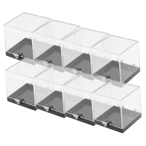 MUCKLILY 8 Stück Teiliges Quadratisches Transparentes Aufbewahrungsset für Mineraliensammler Klare mit Schwarzem Boden Vitrine für Mineralien und Muster von MUCKLILY
