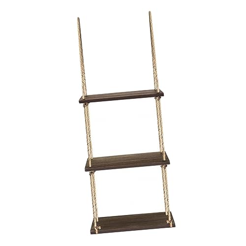 MUCKLILY Antikes Stufiges Holz Wandregal mit Seilaufhängung Robustes DIY Hängeregal für Wohnzimmer Küche Bad Platzsparend Einfach zu Montieren Vintage Stil von MUCKLILY