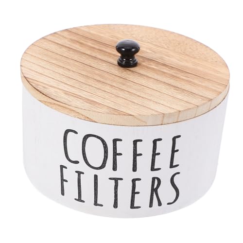 MUCKLILY Aufbewahrungsbox für Filterpapier Kaffeedose mit Schaufel Café-Zubehör Kaffeefilterbehälterkorb Ninja-Kaffeemaschine Zubehör für Kaffeewagen Kaffeefilterpapier Filterkorb Holz Weiß von MUCKLILY