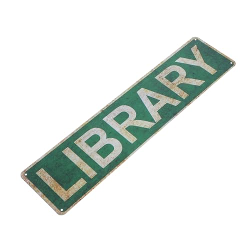 MUCKLILY Bibliothekszeichen Wanddekoration Library -Eingangsschilder rustikale Blechschilder Wohnkultur für Leser Vintage Library Art Bibliothekswandplaques Weißblech Green von MUCKLILY