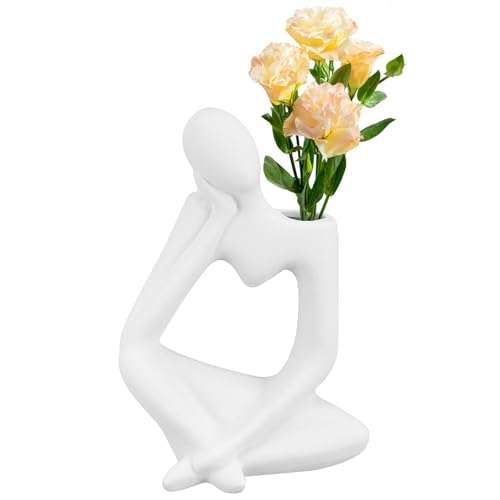 MUCKLILY Blumenvase Keramik-Denker-Vase Abstrakte Denker-Figur Minimalistischer Blumenhalter Ästhetische Vasen Für Heimbüro-Tischregal-Dekoration Trockenblumenvase von MUCKLILY
