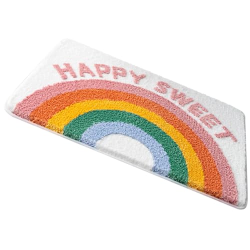 MUCKLILY Bunte rutschfeste Badezimmermatte Saugfähiger Regenbogen Teppich mit Weichem Flor Waschbarer Türvorleger für Wc Dusche und Wohnraum Langlebig und Sicher von MUCKLILY