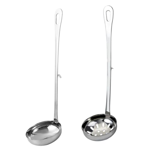 MUCKLILY Edelstahl Hotpot Schöpflöffel und Sieblöffel mit Haken Hitzebeständig Fein Gelocht Lange Griffe für Küche Buffet Restaurant Geeignet von MUCKLILY