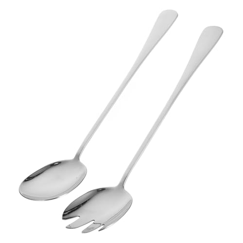 MUCKLILY Edelstahl Servierbesteck mit Langem Griff Robustes Buffet löffel und Gabel Poliert Spülmaschinenfest Langlebig für Gastronomie und Haushaltsanwendung von MUCKLILY