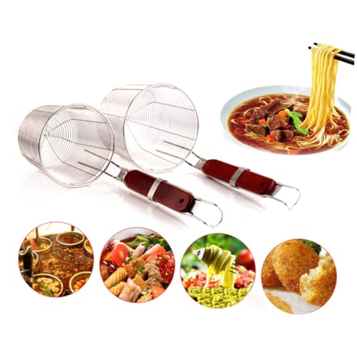 MUCKLILY Edelstahl Siebkorb Mit Holzgriff Und Drahtgeflecht Nudelsieb Für Abtropfen Teigtaschensieb Zum Servieren Küchensieb Für Nudeln Und Knödel von MUCKLILY