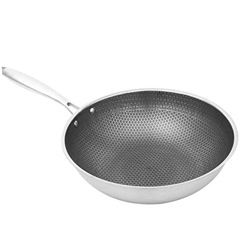 MUCKLILY Edelstahl Wokpfanne mit Honigwaben antihaftstruktur Unbeschichtet für Gas Elektroherde Gleichmäßige Hitzeverteilung Leicht zu Reinigen Traditionelles Chinesisches Kochgeschirr von MUCKLILY