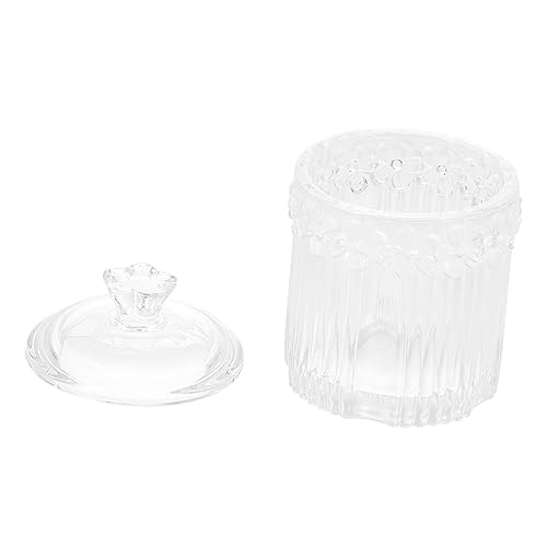 MUCKLILY Glas Schmuck Organizer Aufbewahrungsbox mit Blumenrelief Vintage Swab Storage Box für Schmuck und Wattepads Dekorative Glasdose für Tischdekoration und Persönliche Ordnung von MUCKLILY
