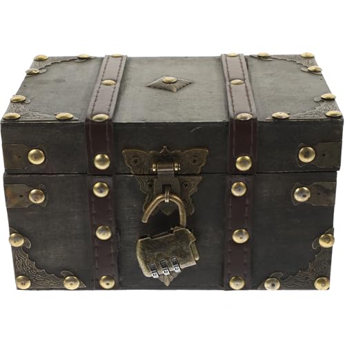 MUCKLILY Große Vintage Schmuckbox aus Holz mit Schloss Retro Aufbewahrungsbox für Kleine Schmuckstücke Robust und Praktisch Dekorative Truhenbox für Schmuckaufbewahrung Am Schminktisch von MUCKLILY