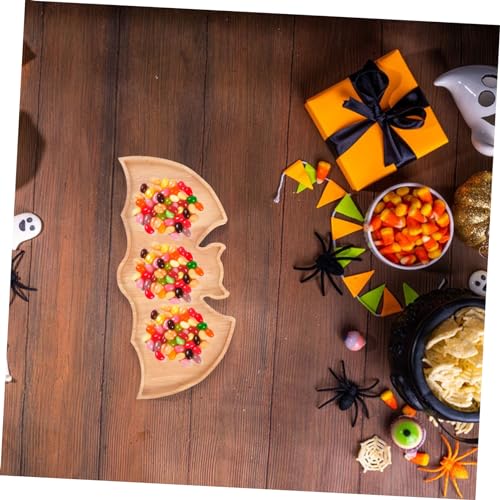 MUCKLILY Halloween Holzschale Fledermausform Servierteller aus Robustem Holz Snackplatte für Süßigkeiten und Gebäck zur Dekoration und Party im Gruseligen Festtagsstil von MUCKLILY