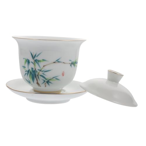 MUCKLILY Handbemalte Keramik Tea Bowl mit Deckel Chinesisches Retro Design Dreiteiliges Teeset für Oolong und Schwarzer Tee für Familie Büro und Teeliebhaber MUCKLILY Handbemalte Keramik Tea Bowl mit Deckel Chinesisches Retro Design Dreiteiliges Teeset für Oolong und Schwarzer Tee für Familie Büro und Teeliebhaber von MUCKLILY