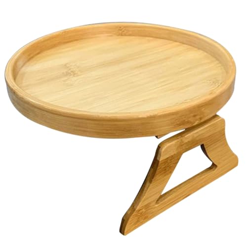 MUCKLILY Holz Sofa Armablage Tablett Rund Klappbar Stabiler Tisch für Getränke Snacks Couch Organizer Natürliche Holzoptik Praktische Ablage für Wohnzimmer von MUCKLILY