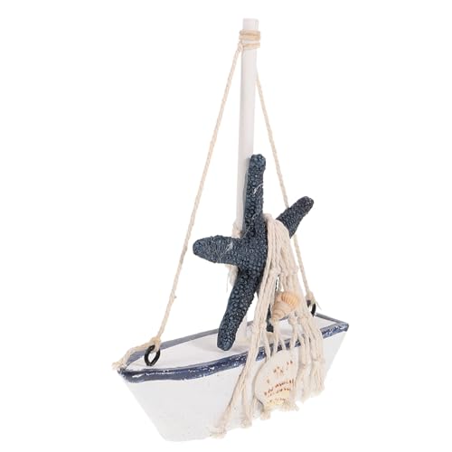 MUCKLILY Segelboot-Dekoration Aus Holz Kreatives Ornament Für Weinschrank Mediterraner Stil Segelboot-Ornament Mit Baumwollseilnetz von MUCKLILY