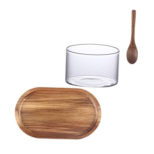MUCKLILY Japanisches Serviertablett aus Akazienholz Teiligem Set mit Bleifreiem Glasbecher und Löffel Multifunktionales Tablett für Kaffee Tee und Snacks Esstisch Stilvolles Design von MUCKLILY