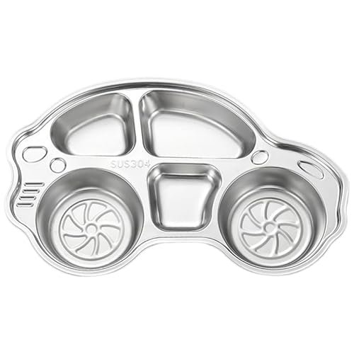 MUCKLILY Kinder Edelstahl Teller Mit Unterteilung, 304 Edelstahl Dividiert Teller, Cartoon Design, 12.1 X 7.6 X 1.5 Zoll, Ideal FüR Kindergarten, Zuhause, Picknick Und Reisen von MUCKLILY