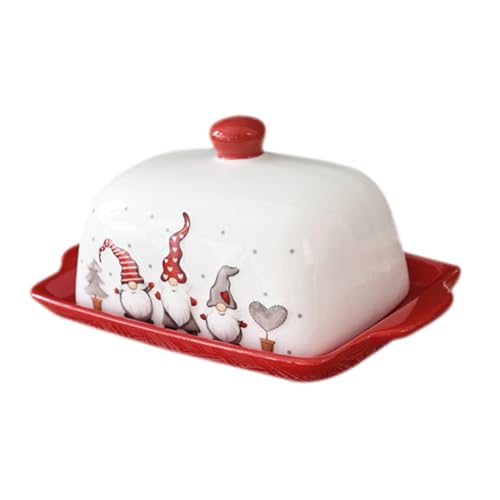 MUCKLILY Keramik Butterdose mit Deckel Weihnachtsstil Butterschale für Butter Dessert Käse Aufbewahrung Küchenbehälter Mehrzweck Frischhaltetray von MUCKLILY