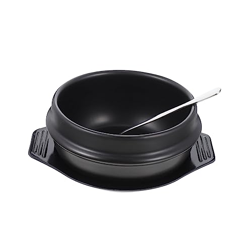 MUCKLILY Keramik Casserole Stone Pot für Koreanisches Bibimbap mit Natürlicher Wärmezirkulation Hitzebeständig für Gas Induktionsherde Inklusive Tablett und Löffel Langlebig und Praktisch von MUCKLILY