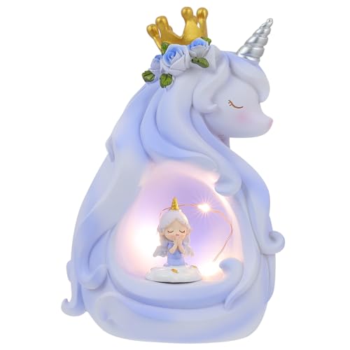 MUCKLILY Kreative Einhorn Tischlampe mit Warmem Licht Stilvolles Dekoratives Nachtlicht für Kinderzimmer Leichter Tragbarer Resin schreibtischleuchter für Familie und Freunde von MUCKLILY
