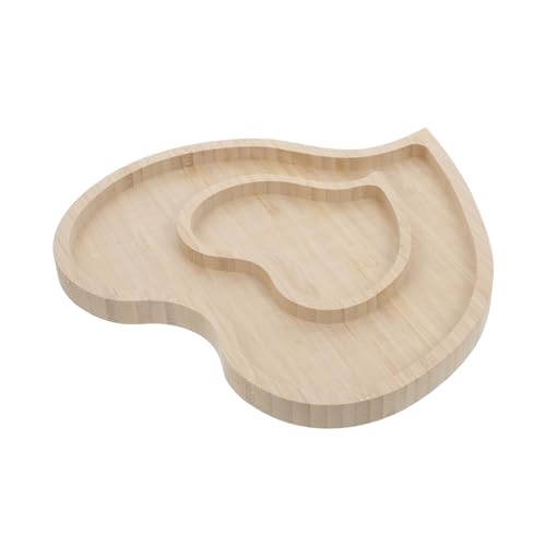 MUCKLILY Liebestablett aus massivem Holz Servierplatte Früchte Tablett romantische Herzplattenschale Valentinstag-Essenstablett Herzförmiges Serviertablett aus Holz Nussschale Khaki von MUCKLILY