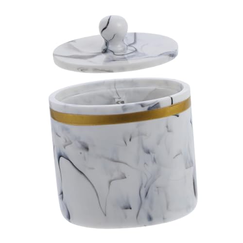 MUCKLILY Marmormuster Wattestäbchenbox mit Deckel Harz Aufbewahrungsbox für Wattepads Kosmetik Desktop Organizer für Badezimmer und Schminktisch von MUCKLILY