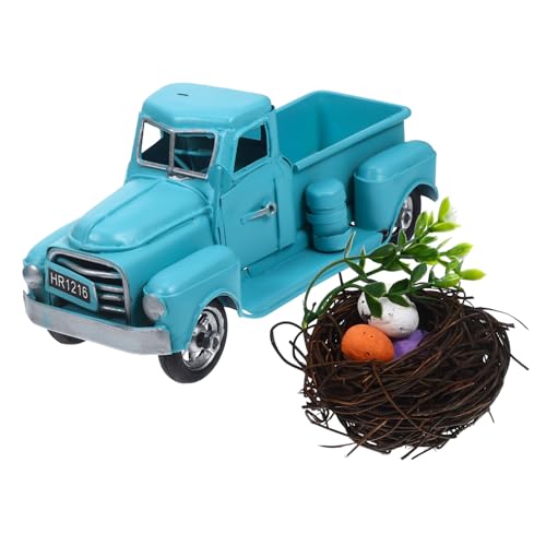 MUCKLILY Metall LKW Modell mit Vogel-Nest Osterdeko Tischdekoration Frühling für Zuhause und Büro Langlebiges Kreatives Design für Ostern und Frühlingsfest von MUCKLILY