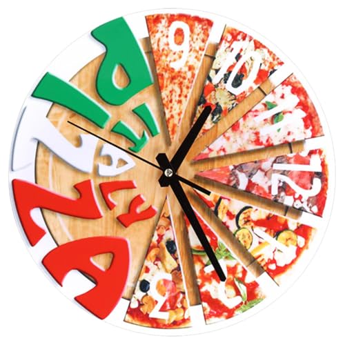 MUCKLILY Moderne Dekorative Runde Wanduhr Pizza Motiv Geräuschlos für Wohnzimmer Büro und Küche Kreative Wanddekoration Einfache Montage Präzise Zeitanzeige von MUCKLILY