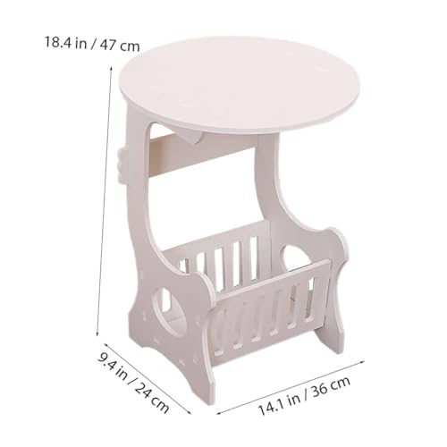 MUCKLILY Moderner Mini Beistelltisch Rund mit Stauraumkorb Stabiler Couchtisch für Wohnzimmer Schlafzimmer Balkon Kompakter Wohnzimmertisch als Praktischer Ablagetisch in Weiß Kleines von MUCKLILY