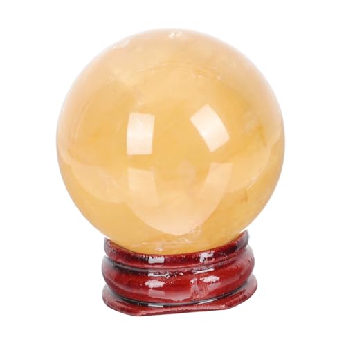 MUCKLILY Natürliche Gelbe Kristallkugel mit Holzständer Dekoratives Desktop Ornament Stilvolle Wohn Bürodekoration Edles Feng Shui Accessoire Geschenk zu Weihnachten von MUCKLILY