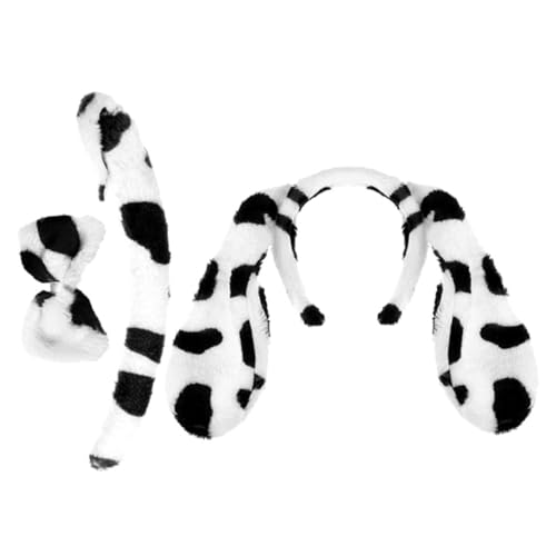 MUCKLILY Plüsch Hundekostüm Set mit Dalmatiner Ohren Stirnband und Schleife Weiches Party Haarreif Zubehör für Karneval Fasching Halloween Verkleidung Erwachsene von MUCKLILY