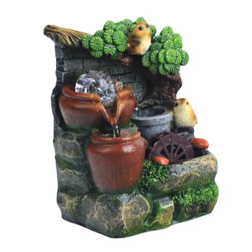 MUCKLILY Retro Resin Rockery Dekoration mit LED Wasserspiel und Kleinen Tierfiguren Kreativer Tischbrunnen für Wohnzimmer und Büro Feng Shui Landschafts deko Geeignet von MUCKLILY