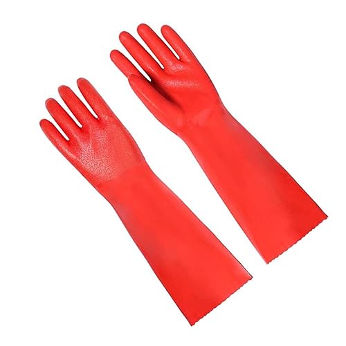 MUCKLILY Rote Lange Dicke Rutschfeste Spülhandschuhe aus Latex für Küchenreinigung Wiederverwendbar Schützend bei Hausarbeit und Geschirrspülen von MUCKLILY