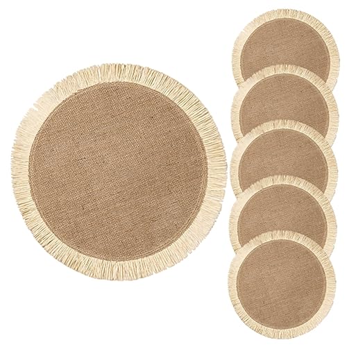 MUCKLILY Runde Jute Tischsets 6 Stück Hitzebeständige Geschirrunterlage Gewebte Teekannenunterlage 38cm Dekorativ Für Esstisch Abwaschbar Für Zuhause Und Restaurants von MUCKLILY