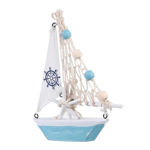 MUCKLILY Segeldekoration Küsten Schreibtisch Miniatur Rustikales Tischplatte kleines Boot im mediterranen Stil Segelschiff aus Holz Segelboot aus Holz hölzern Sky-Blue von MUCKLILY