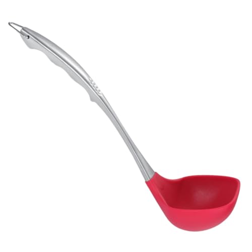 MUCKLILY Silikon Suppenkelle mit Edelstahlgriff Hitzebeständig Antihaftbeschichtet Bpa frei Großer Servierlöffel für Küchenutensilien Schonend zu Beschichteten Töpfen Roter Silikonlöffel von MUCKLILY