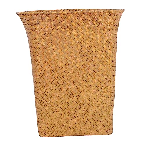 MUCKLILY Strohgewebter Aufbewahrungskorb Müllbehälter Vielseitig Verwendbar für Büro Bad Wohnzimmer Platzsparend Eleganter Papierkorb im Retro stil Natürlicher Rattan korb für Haushalt und von MUCKLILY