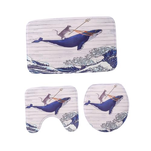 MUCKLILY Teiliges Badematte mit Wc deckelbezug Weiche Japanische Stil Badezimmerteppiche rutschfeste Waschbare Badvorleger Dekorative Badezimmer Garnitur von MUCKLILY