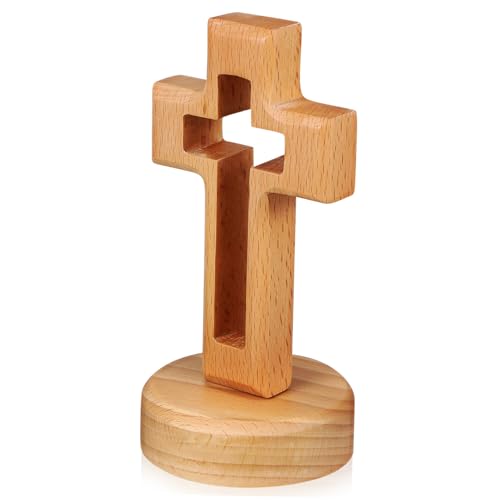 MUCKLILY Tischdeko Tischkreuz Aus Buche Tischkreuz Jesus Wanddeko Kreuz Mit Ständer Kirchenkreuz Für Tisch Osterkreuz Tischdeko Holz von MUCKLILY