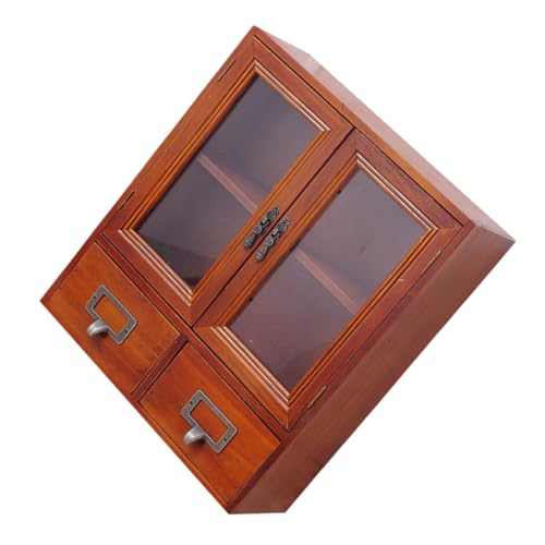 MUCKLILY Vintage Holz Display Rack Mehrschichtiger Desktop Aufbewahrungsschrank für Kosmetik Schmuck Bürodekoration Sammlerstücke Stabiles Retro Holzregal für Wohn Arbeitsbereich von MUCKLILY