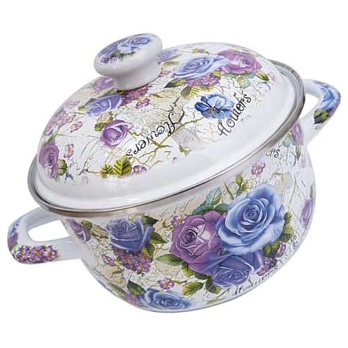 MUCKLILY Wear resistant Retro Emaille Kochtopf mit Deckel Dicker Haushalts Suppentopf für Induktionsherde Gleichmäßige Wärmeverteilung Hitzebeständig für Suppe Nudeln von MUCKLILY
