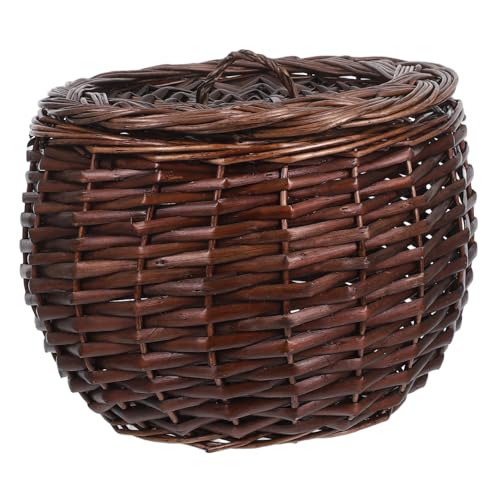 MUCKLILY Wicker Aufbewahrungskorb mit Deckel Großer Geflochtener Eierkorb für Küche Leichter Korb für Kartoffeln und Obst Schützender Küchenorganizer im Landhausstil für Arbeitsplatte von MUCKLILY