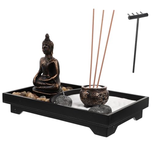 MUCKLILY Zen Stil Buddha Statue mit Kerzenhalter und Räucherstäbchenhalter Retro Dekoration aus Holz und Harz für Meditation Yoga Spa und Wohnräume Fördert Innere Ruhe und Friedliche von MUCKLILY