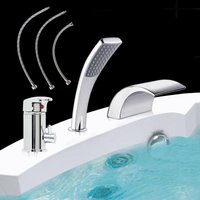 Mucola - 3 Loch Set Badewannenarmatur Wannenrand Hahn Chrom Armatur Wasserfall Handbrause von MUCOLA