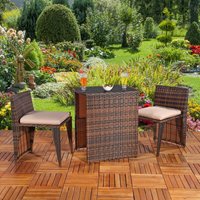 3er Set Gartenmöbel 2 Sitzhocker und Tisch aus Poly Rattan in Braun Sitzgarnitur von MUCOLA