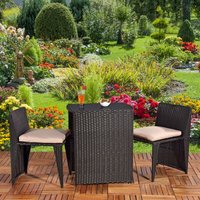 3tlg. Polyrattan Lounge Gartenset Sitzgruppe in Schwarz Tisch mit 2 Stühlen von MUCOLA