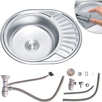 57CM Edelstahlspüle LINKS Ablage Spülbecken Küchenspüle Rundbecken Einbauspüle von MUCOLA