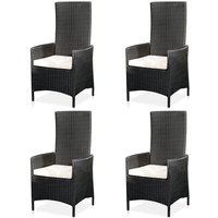 Mucola - 4XGarten hochlehner Sessel + Kissen Stuhl Balkon Sitzmöbel Rattansessel schwarz von MUCOLA
