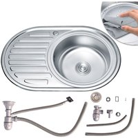 Mucola - 77CM Edelstahlspüle Rundbecken Einbauspüle Spüle + Ablage Küchenspüle Spülbecken von MUCOLA